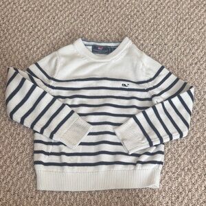 Boys Vineyard Vines Cream and Navy Striped Crewneck Sweater